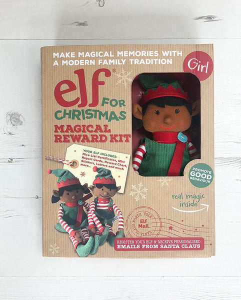 Dark-Skinned Christmas Girl Elf Toy & Magical Reward Kit