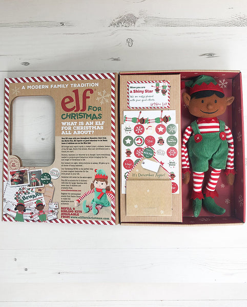 Dark-Skinned Christmas Boy Elf Toy & Magical Reward Kit