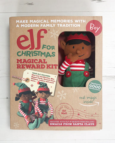 Dark-Skinned Christmas Boy Elf Toy & Magical Reward Kit