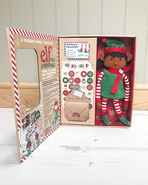 Dark-Skinned Christmas Girl Elf Toy & Magical Reward Kit